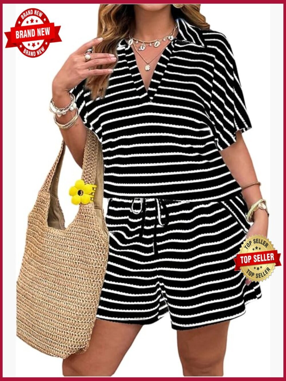 Plus Size 2 Piece Set Waffle Knit Crop Top & High Waist Shorts Curvy